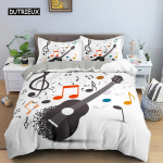 3D Prinditud voodipesukomplekt Kitarri tekikott imikutele lastele koos padjap&uuml;&uuml;riga tekikattega noot Pol&uuml;ester tekikott EU single(135x200cm)