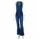 Euroopa ja Ameerika &Uuml;hendriigid Tuul, Naister&otilde;ivad, 2025, Suvine Uus, Kitsas ja Peenike, Moodne T&auml;navastiil, Retro stiil, K&otilde;rge v&ouml;&ouml;kohaga Denim Jumpsuit S sinine