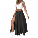Naiste &uuml;mmarguse kaelusega vest Elegantne naiste komplekt: k&otilde;rge v&ouml;&ouml;koht, l&otilde;hikuga maksiseelik, varrukateta crop top, v&ouml;&ouml;, &uuml;hev&auml;rviline M must