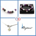 Pierres et Min&eacute;raux. Parure bijoux Bracelet Collier perles L&eacute;pidolite + Labradorite + Taille personnalisable.