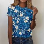 Naiste Mood Vabaaja Tr&uuml;kiga &Uuml;mara Kaelusega L&uuml;hikeste Varrukatega T-s&auml;rk Top T-s&auml;rk Top Top L sinine