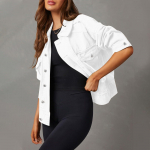 Naiste venivast denimist jakk pikkade varrukatega teksajakk veoautojuhi jakk taskuga M valge