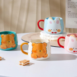 Cartoon Cute Bear with Animal Ceramic Cup Park Mug High Looking Water Cup for Girls Couple Cup 450ML