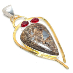 Bronzite,Garnet 925 Sterling Silver Jewelry Two Tone Pendant 2.99 b5f09