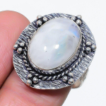 Natural Moonstone Gemstone 925 Sterling Silver Jewelry Ring Size 8.5 f2n49