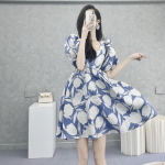 2023 Prantsuse stiilis lilleline puhvvarrukatega raseduskleit : Magus Suvine Elegants M (suggested for 85-105 lbs)