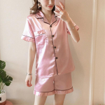 Naiste siidist satiinist pidžaamakomplekt l&uuml;hikeste varrukatega, kaheosaline Pj komplekt M roosa