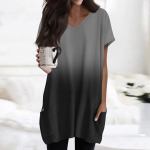 Naiste topid V-kaelusega l&uuml;hikeste varrukatega pluusid vabaaja keskmise pikkusega s&auml;rgid Moodsad tr&uuml;kised taskutega tuunikatopid L must