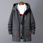 Meeste kevadine ja s&uuml;gisene suur vaba keskmise pikkusega kapuutsiga tuulejope 8XL hall