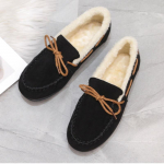 Klassikalised karusnahast korterid naistele, talvised vabaaja jalatsid &uuml;mmarguse varbaga naiste kingad, soojad pl&uuml;&uuml;sist platvormiga korterid, suures suuruses 35 must