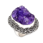 Amethyst Druzy Handmade 925 Sterling Silver Jewelry Ring Size 8 d1q43