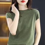 Women's Summer Worsted Wool Short-Sleeve Round Neck Casual Knit Vest Large