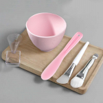 Five Piece Silicone Mixing Bowl Set Includes bowl, brush, spatula and measuring cup Available in three colors Perfect for DIY face masks at home salon