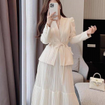 Kevad S&uuml;gis Seelik Kost&uuml;&uuml;m Naised Elegantne Korea Paeltega Mood Blazer + Pikk T&uuml;llseelik Vabaaja &Otilde;htune Pidulik 2-osaline Komplekt XXL valge