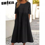 Kevad Suvi Naiste O-kaelusega Kleit Vabaaja Lahtised Pikad Kleitid Pluss Suuruses Kleitid S must