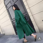 Hepburni stiilis kahepoolne villane mantel - keskmise pikkusega, puuvillaga t&auml;idetud, paksendatud s&uuml;gis/talv 2025 jaoks, Korea mood naistele 2XL roheline