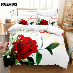 3D Punase Roosiga Tr&uuml;kk - 3-osaline Tekikoti Komplekt, Saadaval suurustes King, Queen, Full, Single ja Double EU single(135x200cm)&Duvet Cover