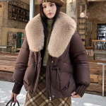 Streetwear Suure karvakraega udusulega puuvillase polsterdusega jakk Naiste talvine l&uuml;hike parka Paks soe mantel Naiste moer&otilde;ivad 3XL khaki/kohv