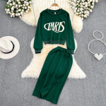 S&uuml;gistalvine moekomplekt naistele vabaaja &uuml;mmarguse kaelusega kirjaga l&uuml;hikese stiiliga kapuuts + k&otilde;rge v&ouml;&ouml;kohaga l&otilde;hikukott puusa seelik kaks t&uuml;kki One Size