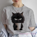 Naljakas kass-naiste suvise valge tr&uuml;kiga T-s&auml;rk t&uuml;drukule vabaaja l&uuml;hikeste varrukatega ja kaelusega topp suvisteks naiste loomade riieteks 4XL