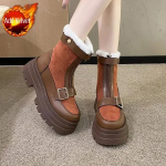 &Uuml;mara ninaga naiste lumesaapad platvormiga, pluss soojad, paksu tallaga, kvaliteetsed naiste kingad 39 Libisemiskindlad, kuumad, kaitsvad, mugavad saapad PU 40