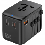 Reisiadapter, 65W universaalne reisilaadija iPhone'i, s&uuml;learvuti, Type A/C/G/I jaoks (USA/Suurbritannia/Euroopa Liit/Austraalia) must