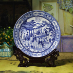 Sinine ja valge loominguline taldrik - Kaksteist kuldset juuksen&otilde;ela, 35cm Peen keraamiline dekoratsioon Elegant Porcelain Impression