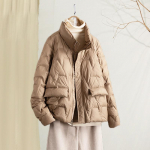 Winter Pure Color Pressing T&otilde;mblukuga P&uuml;stikrae Valge Pardi sulejope Naiste mantel S khaki