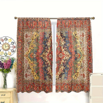 Kaheosaline boho erksav&auml;rviline &scaron;ikk geomeetriline kardin, valgust filtreeriv, elutoa, magamistoa, k&ouml;&ouml;gi jaoks, stiilne esteetiline kardin W60H60(CM)x2pcs&Grommet Top