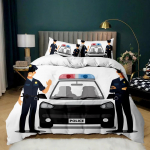 Politseiauto Tekikott Must Politseiniku Auto Kahekohaline Voodipesukomplekt Multikakujuline S&otilde;iduk Tekikate Punased Politseituled Pol&uuml;ester Tekikate 70x133cm 2pcs