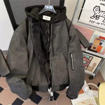 Retro Ameerika stiilis meeste nahkjakk kevad s&uuml;gis vabaaja kapuutsiga vintage mood High Street Jaapani stiilis jakk 2XL black