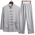 Meeste S&uuml;gis Puuvill ja Linane Hiina Kung Fu S&auml;rk Idamaine Retro &Uuml;laosa P&uuml;ksid Traditsiooniline Riietuskomplekt Pandlaga Tai Chi Hingav Vormiriietus Hanfu XXXXL helehall v&auml;rv