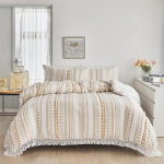 Boho Triibuline Karvapalli Kuninganna Tekikott Komplekt Kahekohaline Kvaliteetsed Tuttidega Kuningliku Suurusega Voodipesu Komplekt Bohemia Tekikate ja Padjap&uuml;&uuml;r EU Single size 2 pcs kohv