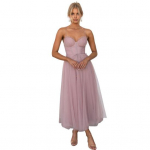 Naiste v&otilde;rkkiigega kokteilikleit varrukateta spagetirihmadega A-l&otilde;ikeline t&uuml;llkleit pidulik pulmak&uuml;lalise kleit L roosa