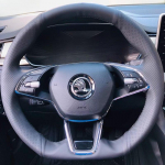 For Skoda Octavia PRO KAROQ - Hand-stitched Dark gray Leather non-slip Car Steering Wheel Cover Auto parts 1