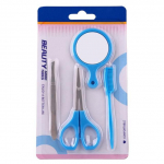 magrinta - Set: Stainless Steel Tweezers + Makeup Scissors + Mini Portable Mirror + Mini Eyebrow Comb 8525 - Color Chosen at Random