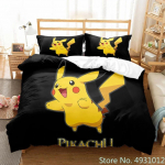 3D Anime Pikachu Voodipesu Komplekt Tekikott Tekikoti Kate Padjap&uuml;&uuml;r Kahekohaline Queen King Suurus Beebi Laps Laste Magamistuba Kodutekstiilid EU Single(135*200cm)3pcs