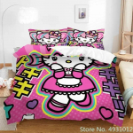 Armas Hello Kitty Ingli Voodipesu Komplekt Padjap&uuml;&uuml;r Jaapani Anime Voodipesu 3D Prinditud Tekikott Tekikott Beebi Lapsed Laps Kingitus EU Single(135*200cm)3pcs
