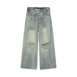 Korea Retro Stiilis Meeste teksap&uuml;ksid Noorte T&auml;navamood Laiad Kotid Rebitud Teksap&uuml;ksid T&auml;ispikkuses Kulunud Pesta Denim P&uuml;ksid M sinine