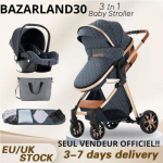 BAZARLAND30.Poussette 3 en 1 B&eacute;b&eacute; Combin&eacute;e Si&egrave;ge-Auto Nacelle Trio R&eacute;versible R&eacute;glable Haute Qualit&eacute; Roues increvables .BLEU sinine