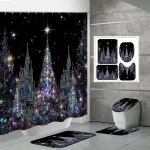 4TK Du&scaron;ikardinakomplektid Du&scaron;ikardina ja Vaipadega WC-kaane Vaip U-kujuline Matt ja Vannimatt Vannitoakomplekt 12 Konksuga One Size