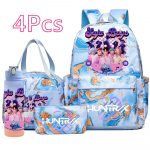 4 tk/komplekt Multikas K-Pop tr&uuml;kiga Seljakott K&auml;ekott Pennikarp 750 ml veepudeliga Teismelisele Poisile T&uuml;drukule Koolikott Suure Mahutavusega Raamatukott Mochila