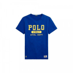 Polo Ralph Lauren SS22 &Uuml;hev&auml;rviline logot&auml;htedega tr&uuml;kiga &uuml;mmarguse kaelusega l&uuml;hikeste varrukatega T-s&auml;rk Meeste pealsed Sinine MNPOTSH1N821205-501 XS
