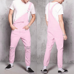 Mens Hole Pocket Teksap&uuml;ksid Kombinesoon Streetwear Overall Suspender P&uuml;ksid L roosa