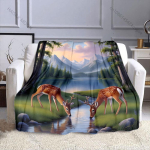 Kaks noort hirve joob vett metsas Tekk Soe Pehme Diivani Voodi Kodu Reisi Telkimine Tekk K&otilde;ik Hooajad P&uuml;hadekingitused 75x100cm black