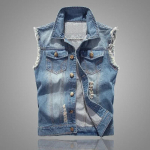 Suvine Meeste Rebitud Denim Vest Mehelik Tanktop Pestaud Jeans V&ouml;&ouml;ga Jakk Mees Retro Cowboy Hip Hop Varrukateta Jakk Meestele L