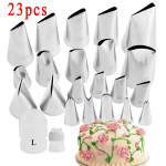 23 tk roosilehe k&ouml;&ouml;gitarvikud glasuur Torustik Kreemi kondiitritoodete otsikud 21 roostevabast terasest otsikute komplekt Ise koogi kaunistamise n&auml;pun&auml;idete komplekt 23PCS