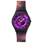 SWATCH PAINTED PARADISE seeria kvartsliikumisega 30 meetrit veekindel unisex-kell 34 mm lilla sihver biosource materjalist korpus silikoonrihm SS08B106 lilla