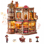 ROKR Puust 3D Pusle Dream Coffee Factory Muusikakarbi Mudeli Ehituskomplekt 593-osaline DIY Miniatuurmaja Komplekt LED-valgustiga Unikaalne Kodu Dekoor Kingitus mitmev&auml;rviline