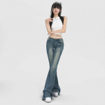Y2K Flare Teksad Vintage venivad madala v&ouml;&ouml;kohaga teksap&uuml;ksid naiste grunge Korea stiilis teksad vabaaja t&auml;navar&otilde;ivad S